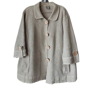 Focus‎ Waffle Weave Utility Jacket Sz XL 3/4 Sleeve Cotton Lagenlook Minimalist